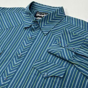 Wrangler Button Up‎ Shirt Men Blue Striped Western Pearl Snap Button Rodeo Sz XL
